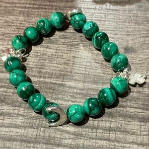 Green Malachite Hand Crafted Crystal Bracelet with Silver Accents